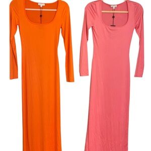 Elegant Orange and Pink Long Sleeve Dresses